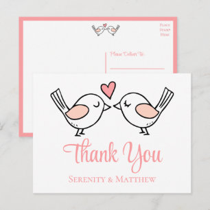 Postal Lovebirds Lindos Pájaros del Amor Rosados Boda Agr
