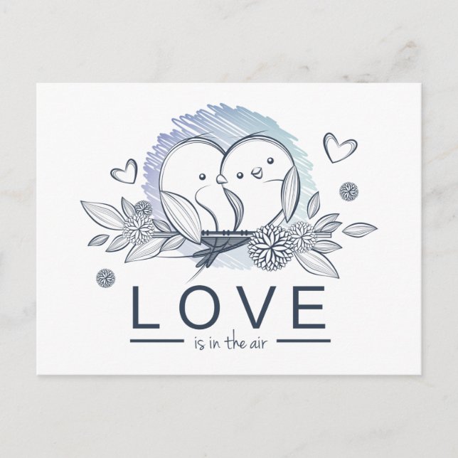 Postal Lovebirds Purple Floral Boda de compromiso (Anverso)