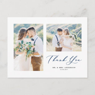 Postal Lovely Script Blue Dos Fotos Collage Gracias