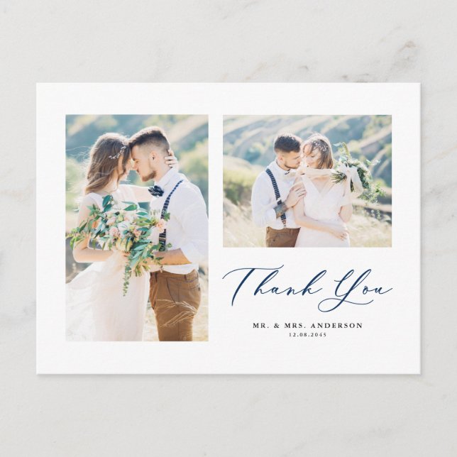 Postal Lovely Script Blue Dos Fotos Collage Gracias (Anverso)