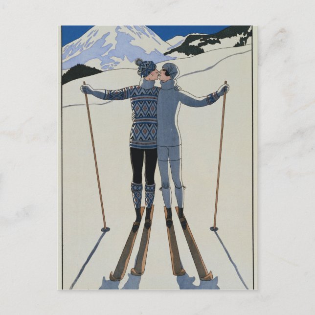 Postal <Lovers in the Snow>de Georges Barbier (Anverso)