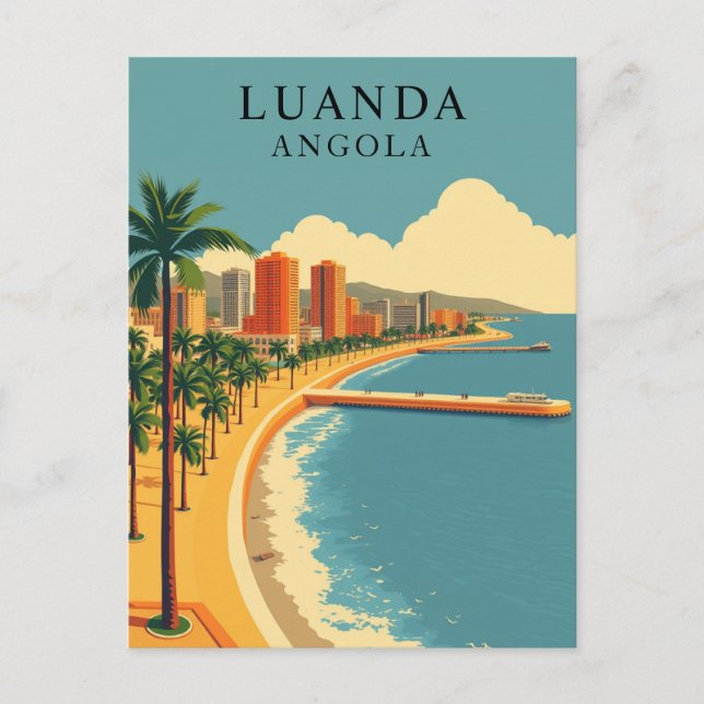 Postal Luanda, Angola Beach Vintage Travel Art (Anverso)
