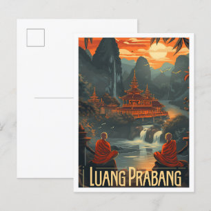 Postal Luang Prabang Laos Ilustracion de Viajes de Arte V