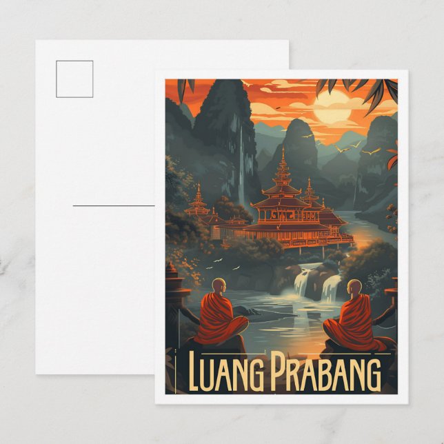 Postal Luang Prabang Laos Ilustracion de Viajes de Arte V (Anverso / Reverso)