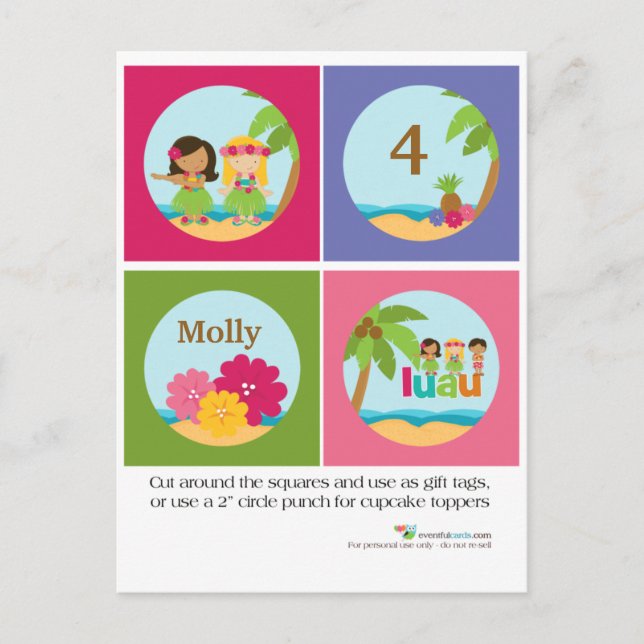 Postal Luau Cupcake Toppers (Anverso)