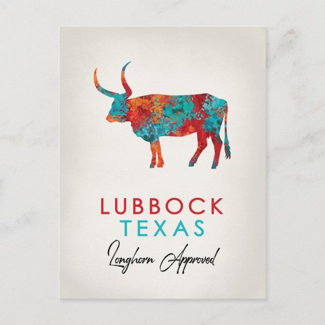 Postal Lubbock Texas Colorful Longhorn (Anverso)
