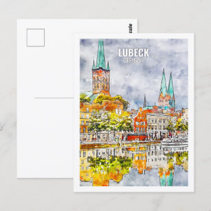 Postal Lubeck Alemania Famoso Boceto acuático de viaje