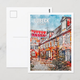Postal Lubeck Alemania Famoso Travel Place Watercolor