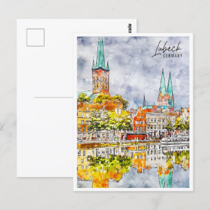 Postal Lubeck Alemania Travel Place Watercolor