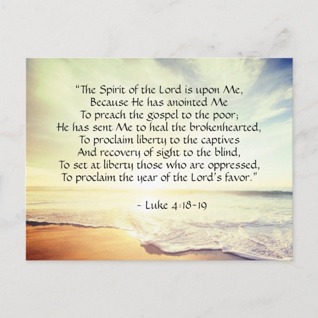 Postal Lucas 4:18-19, "El Espíritu del Señor está sobre M (Anverso)