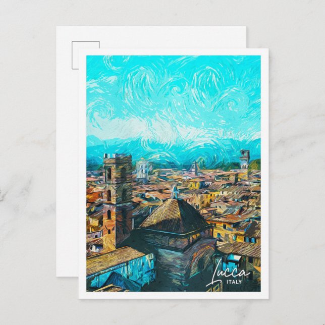 Postal Lucca Italia Hermosa ciudad de pintura al petróleo (Anverso / Reverso)