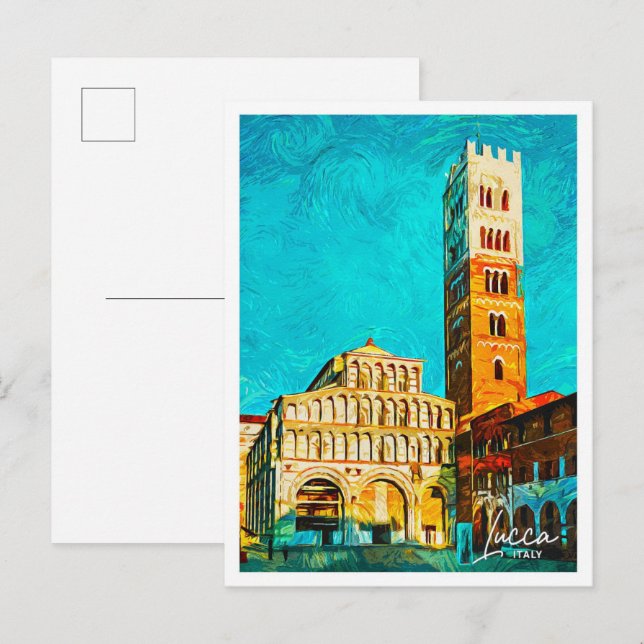 Postal Lucca Italia Hermosa ciudad de pintura al petróleo (Anverso / Reverso)