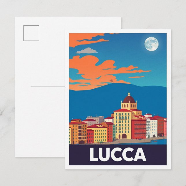 Postal Lucca Italia Ilustracion de viajes Art Vintage (Anverso / Reverso)