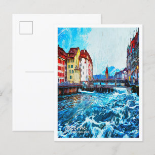 Postal Lucerna Suiza Aceite Paint City Paisaje