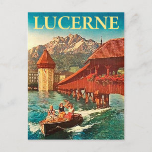 Postal Lucerna, Suiza, chicas en un barco, vintage