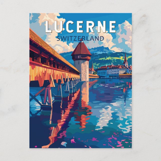 Postal Lucerna Suiza Viajes Arte Vintage (Anverso)