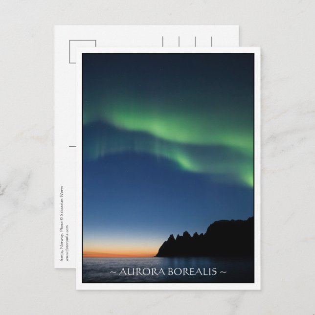 Postal Luces boreales de Senja de Noruega (Anverso / Reverso)