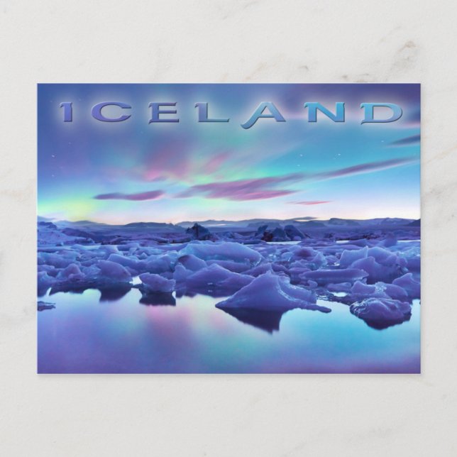 Postal Luces boreales sobre el lago Jokulsarlon, Islandia (Anverso)