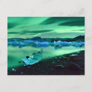 Postal Luces boreales sobre el lago Jokulsarlon, Islandia