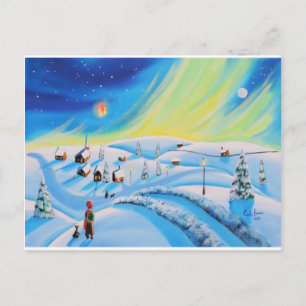 Postal Luces boreales y una linterna