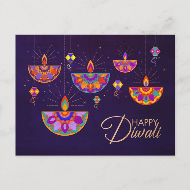 Postal Luces coloridas Happy Diwali Postcard (Anverso)