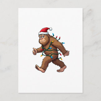 Postal Luces de árbol de Navidad de Bigfoot Santa Navidad
