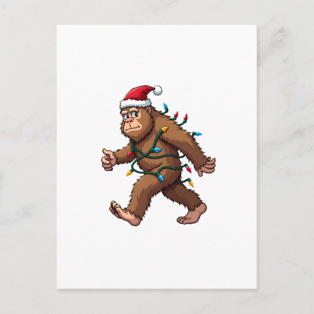 Postal Luces de árbol de Navidad de Bigfoot Santa Navidad (Anverso)