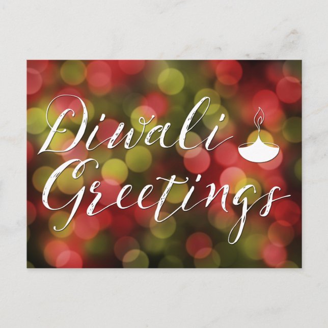 Postal luces de bokeh de saludo diwali (Anverso)