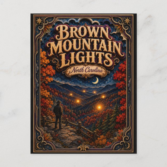 Postal Luces de Brown Mountain North Carolina Leyenda Pop (Anverso)