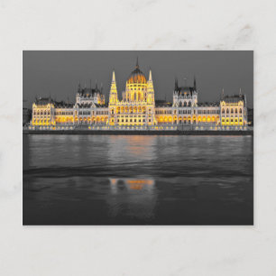 Postal Luces de Budapest negras, blancas y amarillas