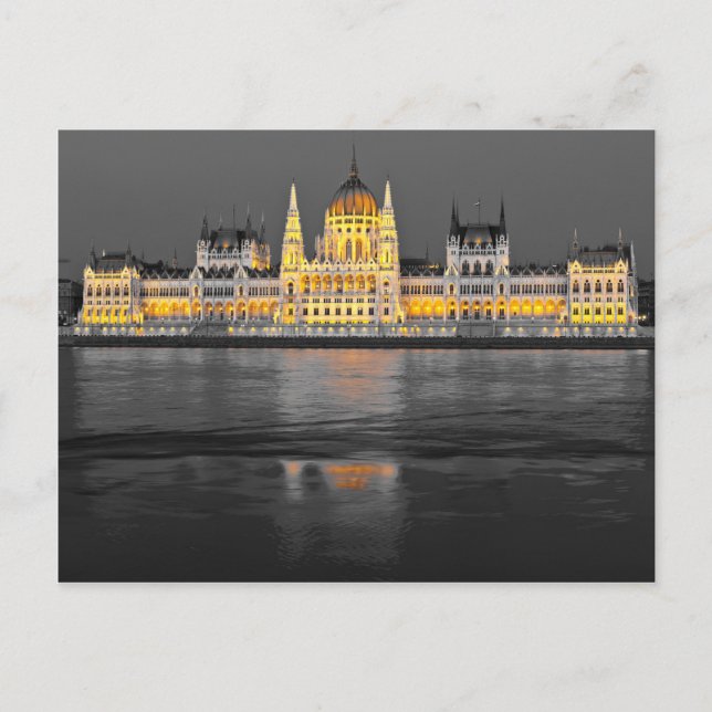 Postal Luces de Budapest negras, blancas y amarillas (Anverso)