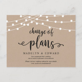 Postal Luces de cadena, cambio de fecha, boda pospuesto