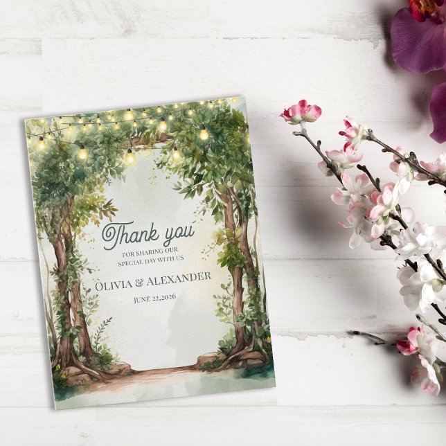Postal Luces de Cadena de Jardín Encantado Agradecimiento (Enchanted Garden String Lights Wedding Thank You)