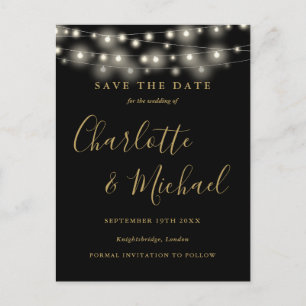Postal Luces de Cadena Negras y Doradas para Boda Save th