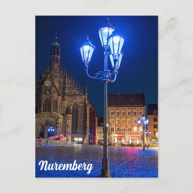 Postal Luces de calle azules en Nuremberg, Alemania (Anverso)