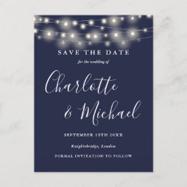 Postal Luces de Cuerda Boda Azul Marino Save the Date