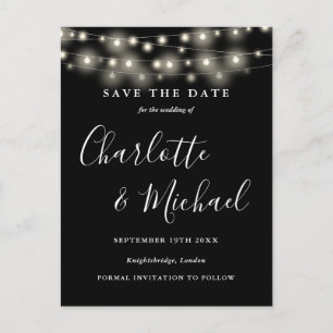 Postal Luces de Cuerda Boda en Blanco y Negro Save the Da