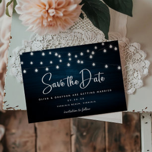 Postal Luces de Cuerda de Madera Rústica Azul Marino Save