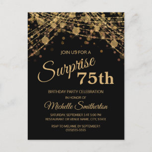 Postal Luces de Cuerda de Oro Negro Sorpresa 75 Cumpleaño