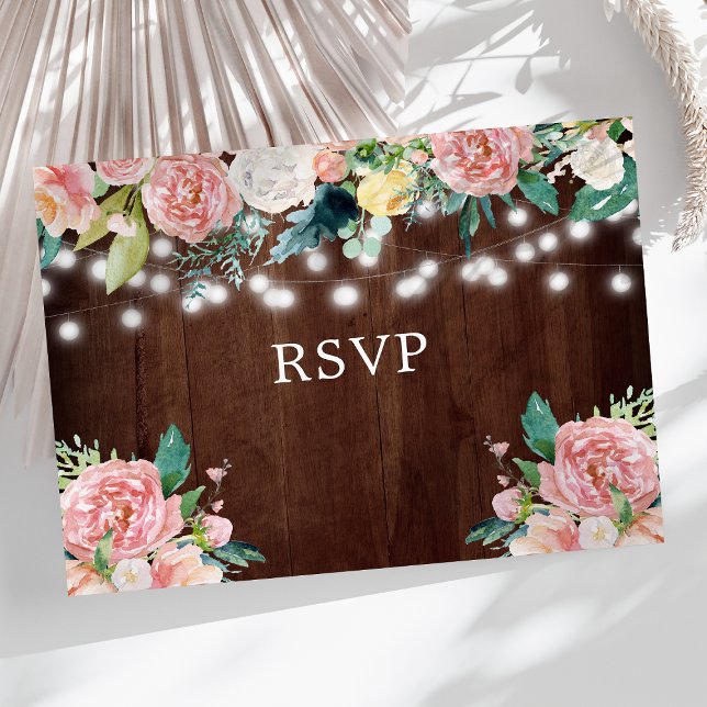 Postal Luces de Cuerda Rústicas Florales Rosadas RSVP de  (Subido por el creador)