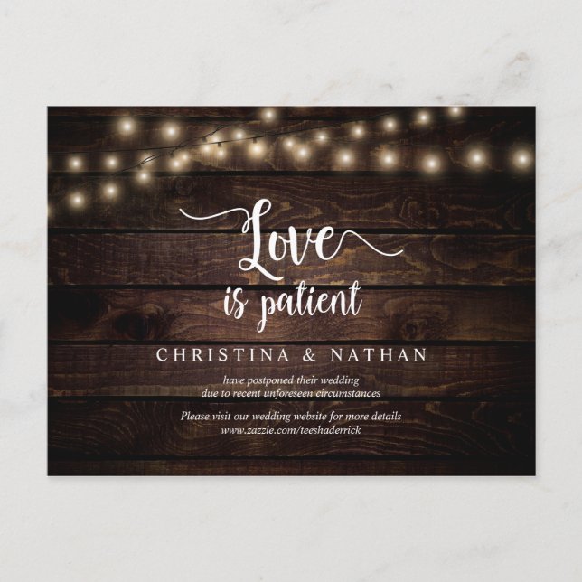 Postal Luces de cuerdas, el amor es paciente, negro, posp (Anverso)