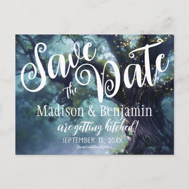 Postal Luces de hadas de roble de roble forestal encantad (Anverso)