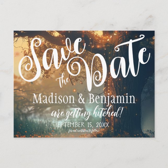 Postal Luces de hadas de roble de roble forestal encantad (Anverso)