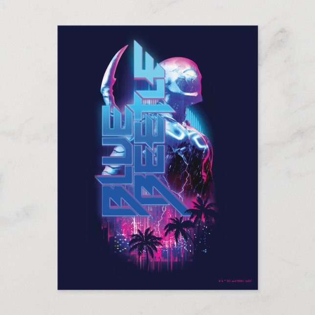 Postal Luces de la ciudad Blue Beetle Retrowave (Anverso)