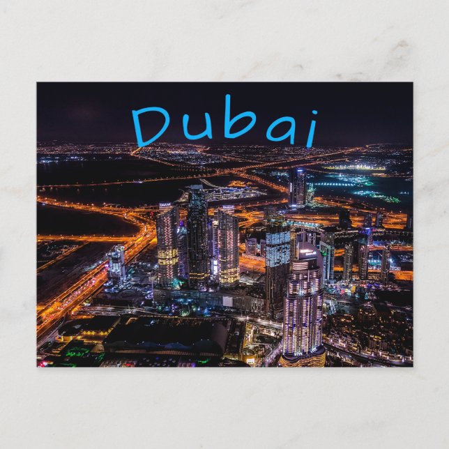 Postal Luces de la ciudad de Dubái por la noche (Anverso)