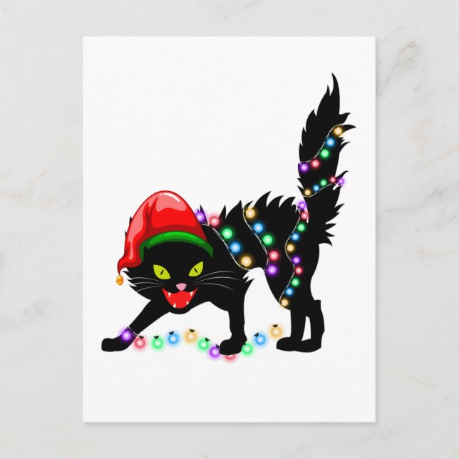 Postal Luces de Navidad de Gato Negro (Anverso)