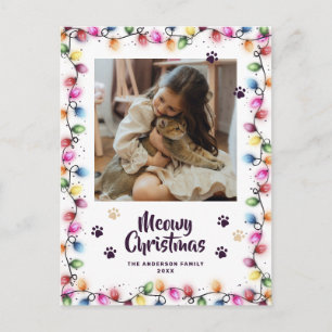 Postal Luces de Navidad Gatos Patas Morado Foto Meowy