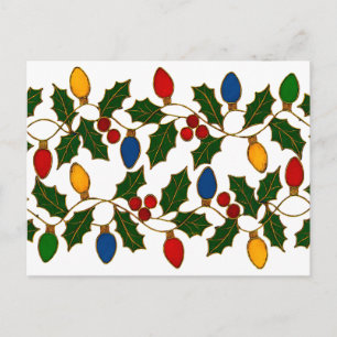 Postal Luces de Navidad y Acebo de Arte Cloisonne