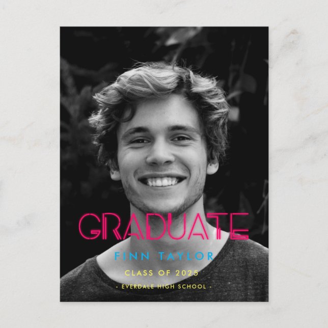 Postal Luces de neón de los años 80 retro Graduación de l (Anverso)