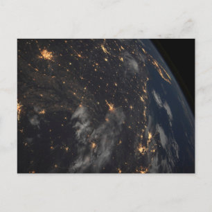Postal Luces De Noche En El Planeta Tierra